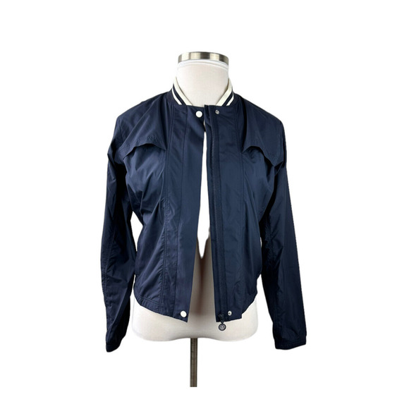 Tory Burch Tory Sport Full Zip Bomber Jacket Crop Length Navy Blue Medium Vented - Picture 9 of 9
